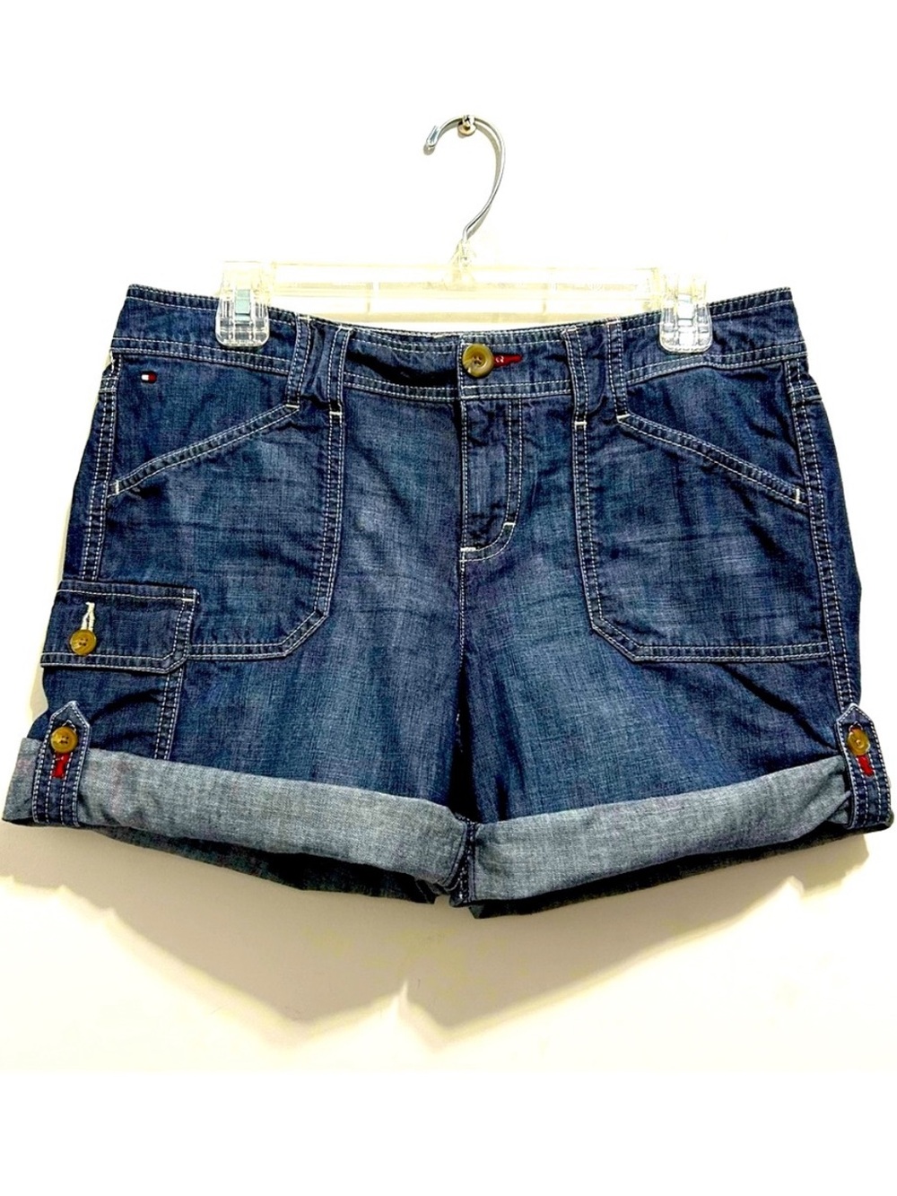 Tommy Hilfiger Women’s Blue Jean Shorts with Rolled Hem Denim Jorts